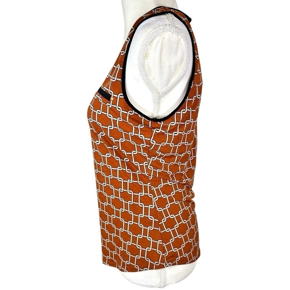 🌸The Workshop- Orange Chain Print Dressy Tank w/ Zip Neckline - Size M - Picture 5 of 8